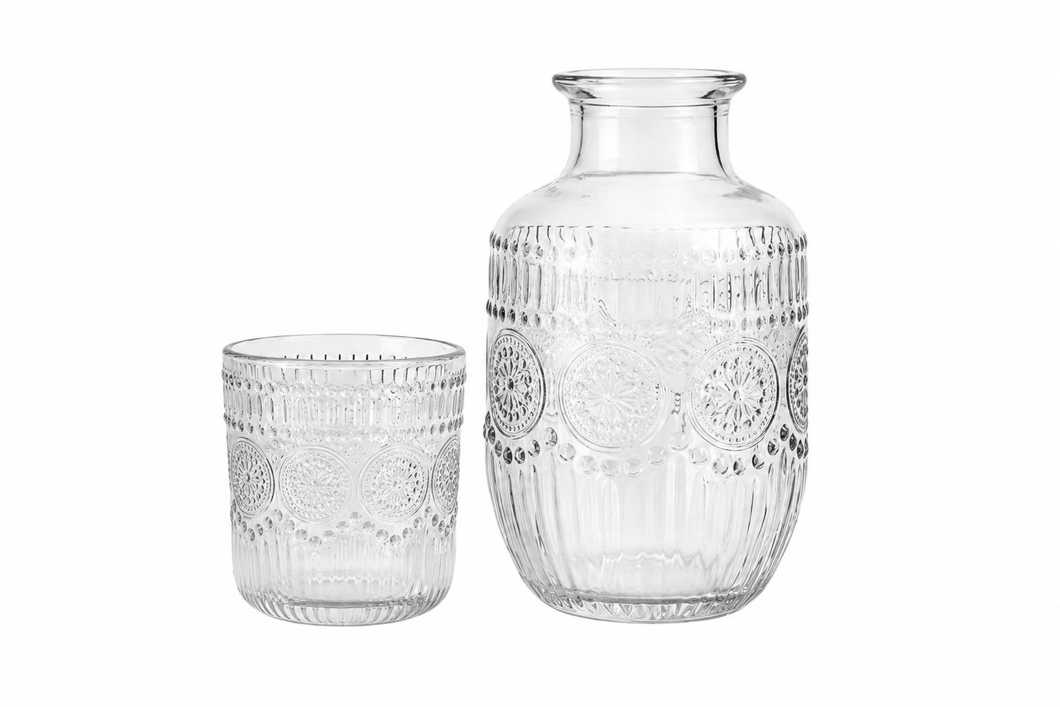 Vintage Embossed Glass Bedside Carafe & Tumbler Set