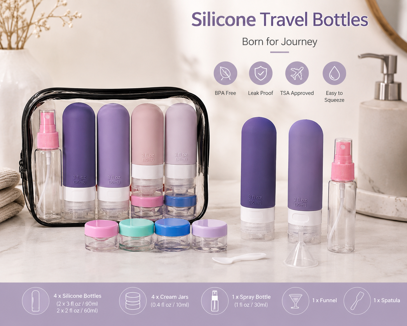 Premium Silicone Travel Bottle Set