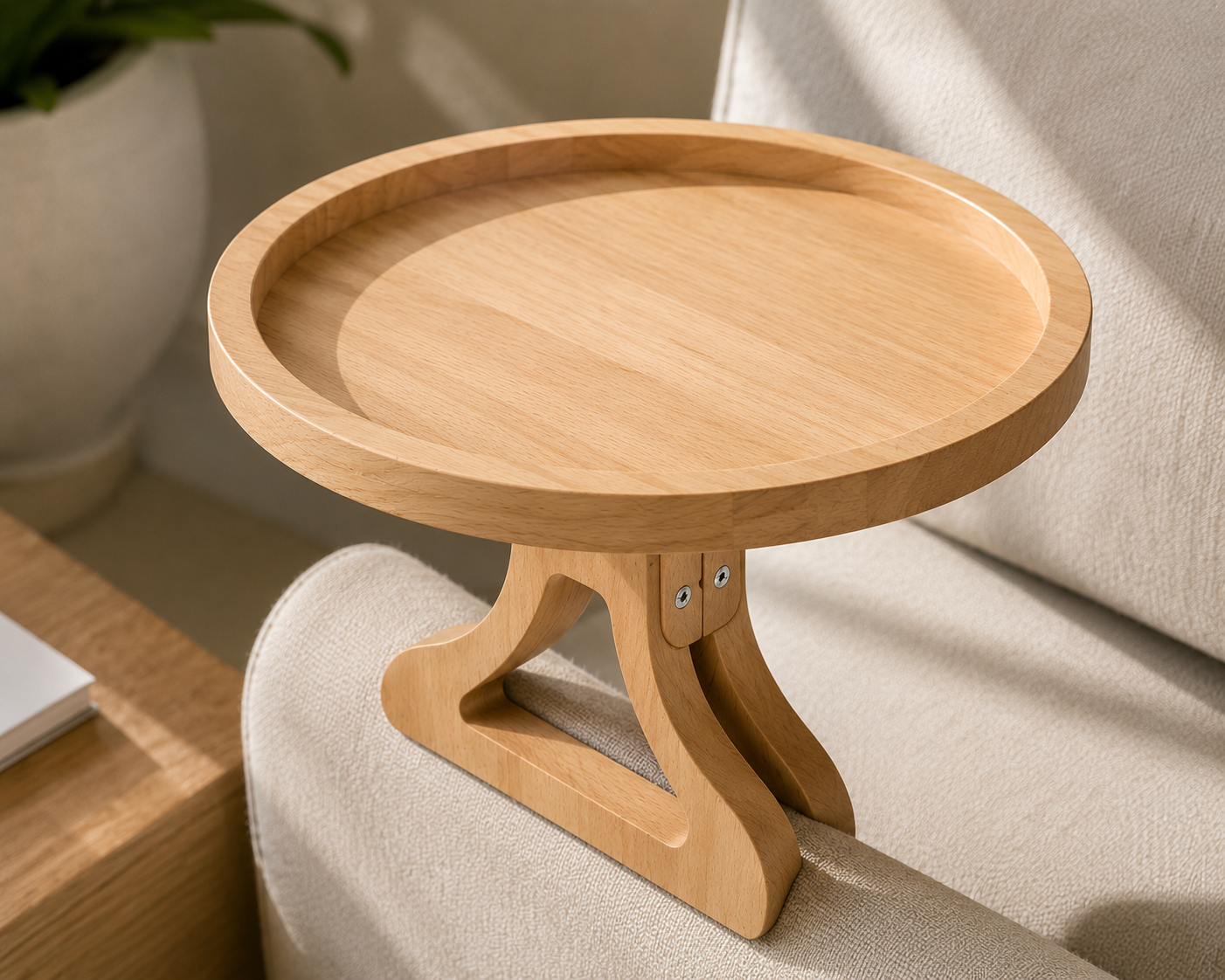 Round Wooden Sofa Armrest Tray