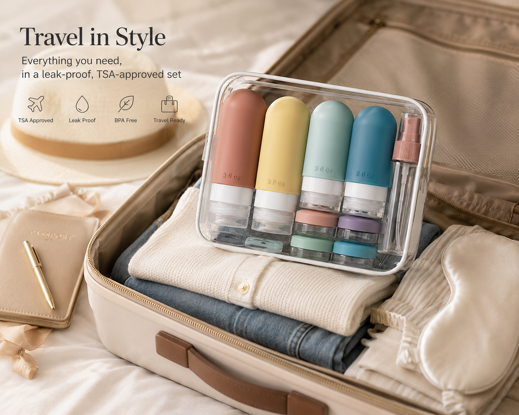 Premium Silicone Travel Bottle Set